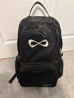 NFINITY Classic Black Cheer Backpack with White Logo - Multi-Compartment